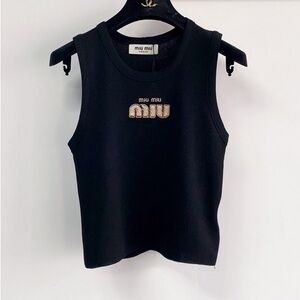 Miu Miu Black Tank Top with Gold Accents